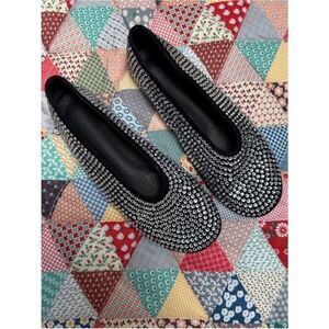 Tony Bianco Studded Black Crystal Ballet Flats - Elegant Women's Slip-Ons 9.5 W